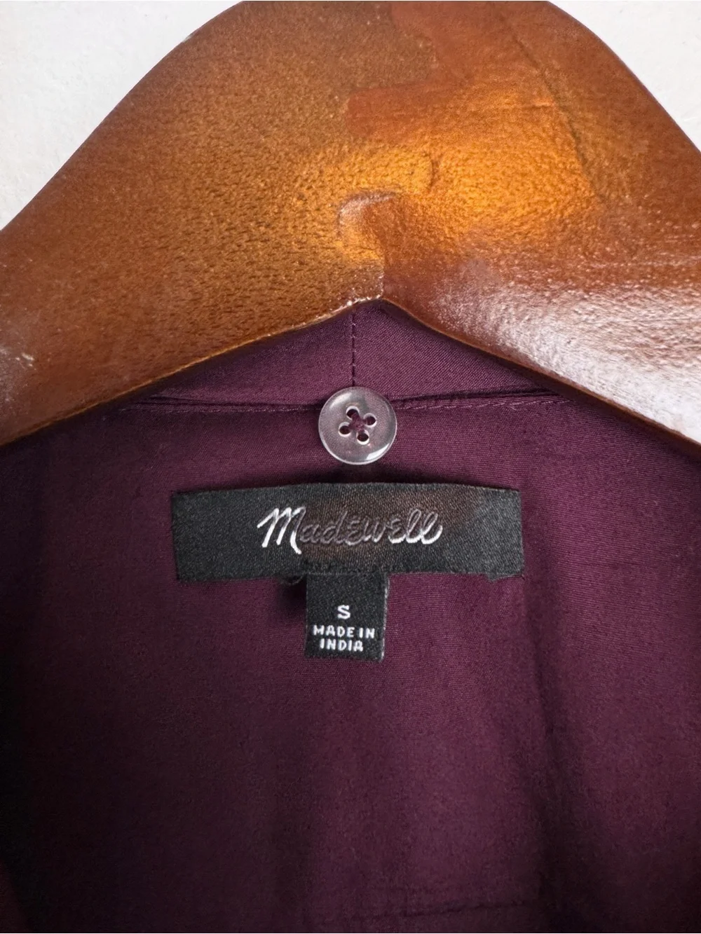Madewell V-Neck Cotton Button Front Removeable Necktie Top Burgundy Size S NWOT